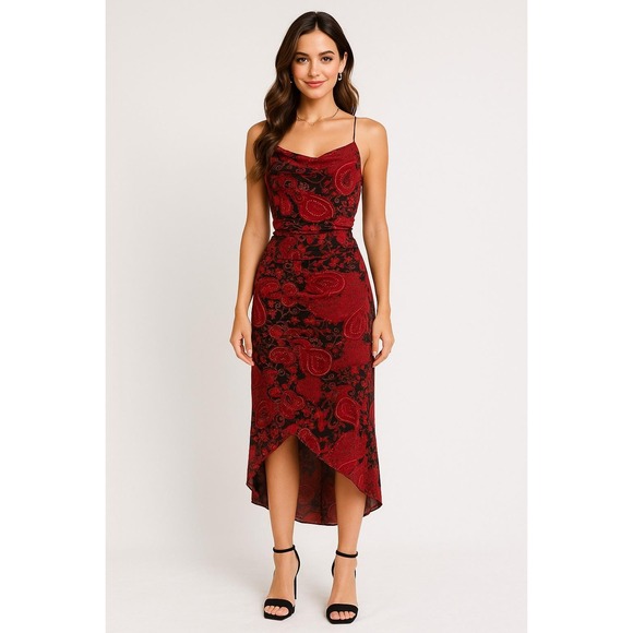 Rampage Dresses & Skirts - Y2K Vintage Rampage Dress Women M Red Black Asymmetrical Whimsigoth Fairy Floral